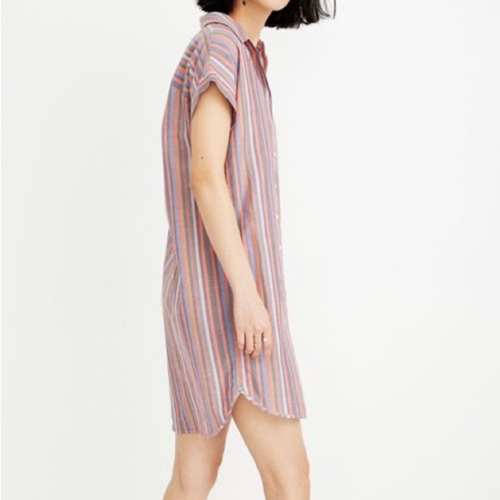 💖Madewell Central Cotton Short Sleeve Shirtdress in Rainbow Stripe - Picture 4 of 7